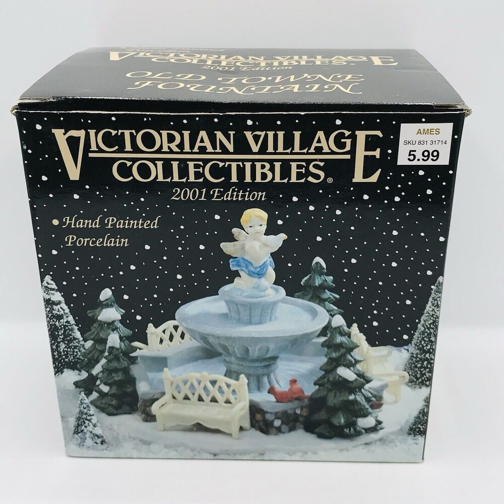 Victorian Village Collectibles Old Towne Fountain 2001 Edition Hand Painted